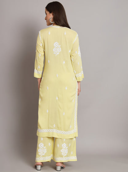 Hand Embroidered Chikan Modal Straight Kurta Palazzos AL3668KS