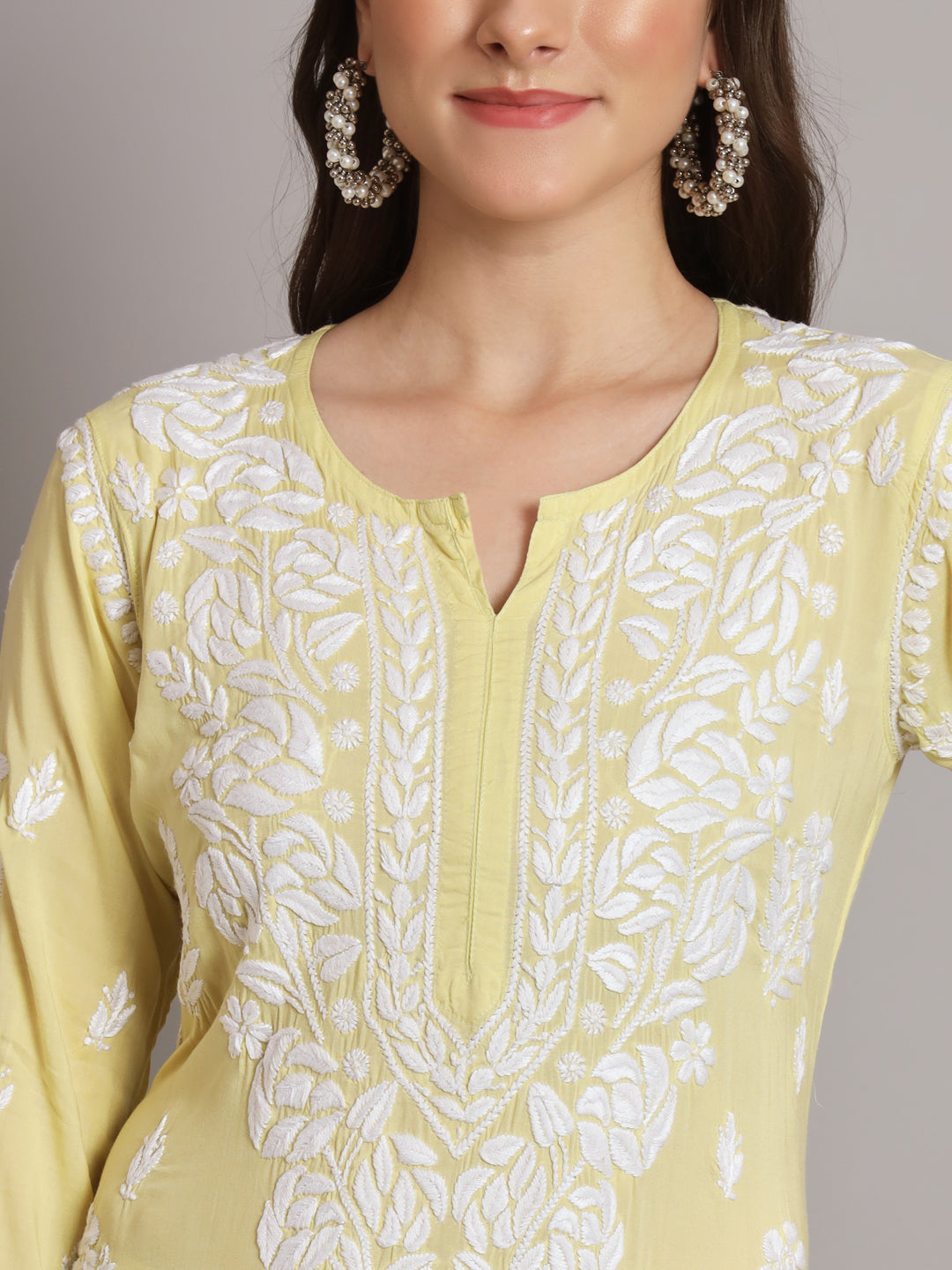 Hand Embroidered Chikan Modal Straight Kurta Palazzos AL3668KS