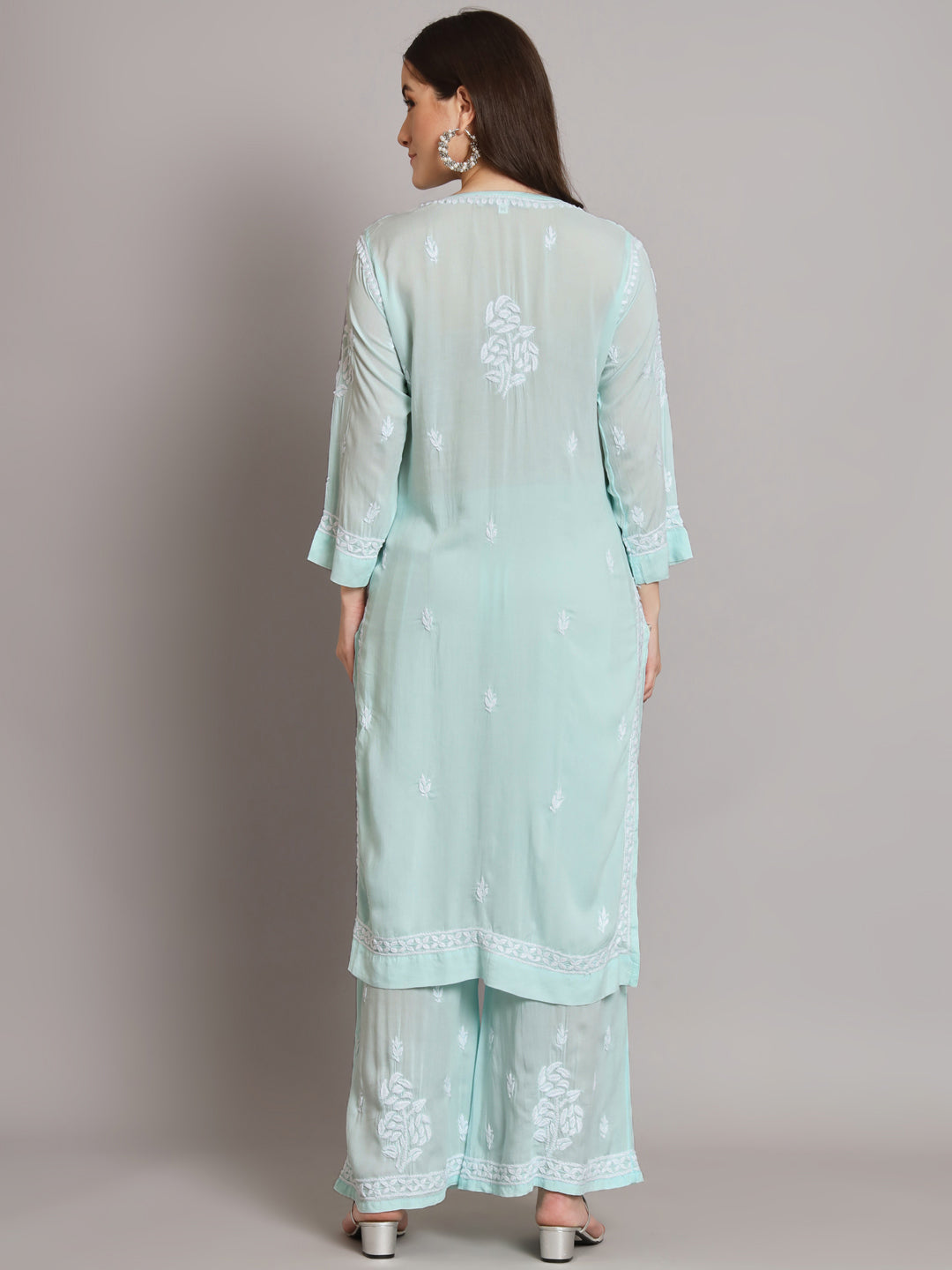 Hand Embroidered Chikan Modal Straight Kurta Palazzos AL3668KS