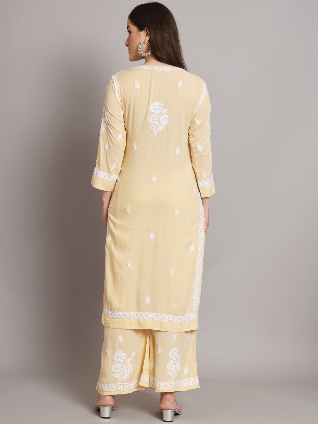 Hand Embroidered Chikan Modal Straight Kurta Palazzos AL3668KS