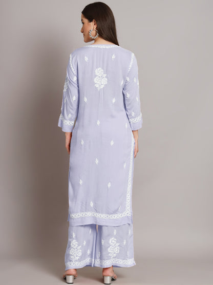 Hand Embroidered Chikan Modal Straight Kurta Palazzos AL3668KS