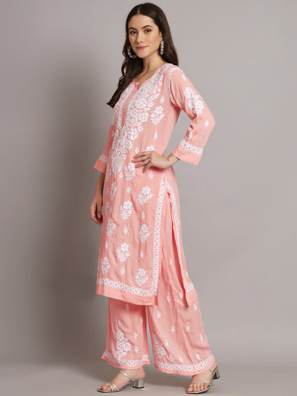 Hand Embroidered Chikan Modal Straight Kurta Palazzos AL3668KS