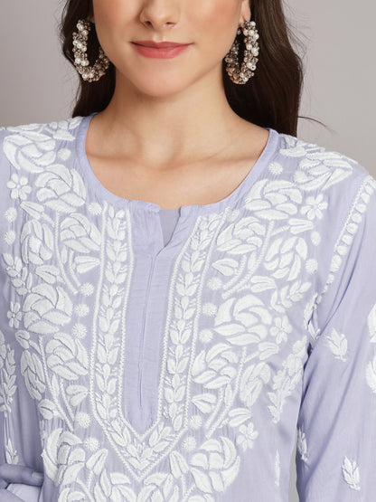 Hand Embroidered Chikan Modal Straight Kurta Palazzos AL3668KS