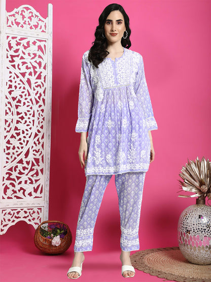 Printed Mulmul Co-Ord Set for Women-AL4055 Mauve