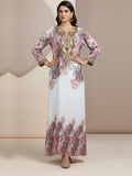 Women Floral Embroidered Chiffon Jalabiya-AL3830 Brown