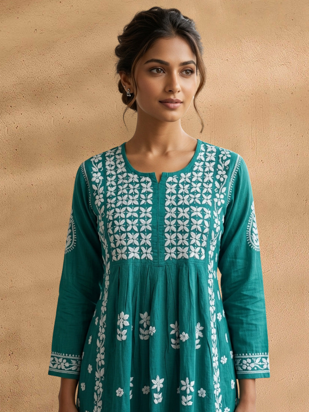 Women Hand Embroidered Chikankari Rayon Kurta-AL3549 Ramagreen