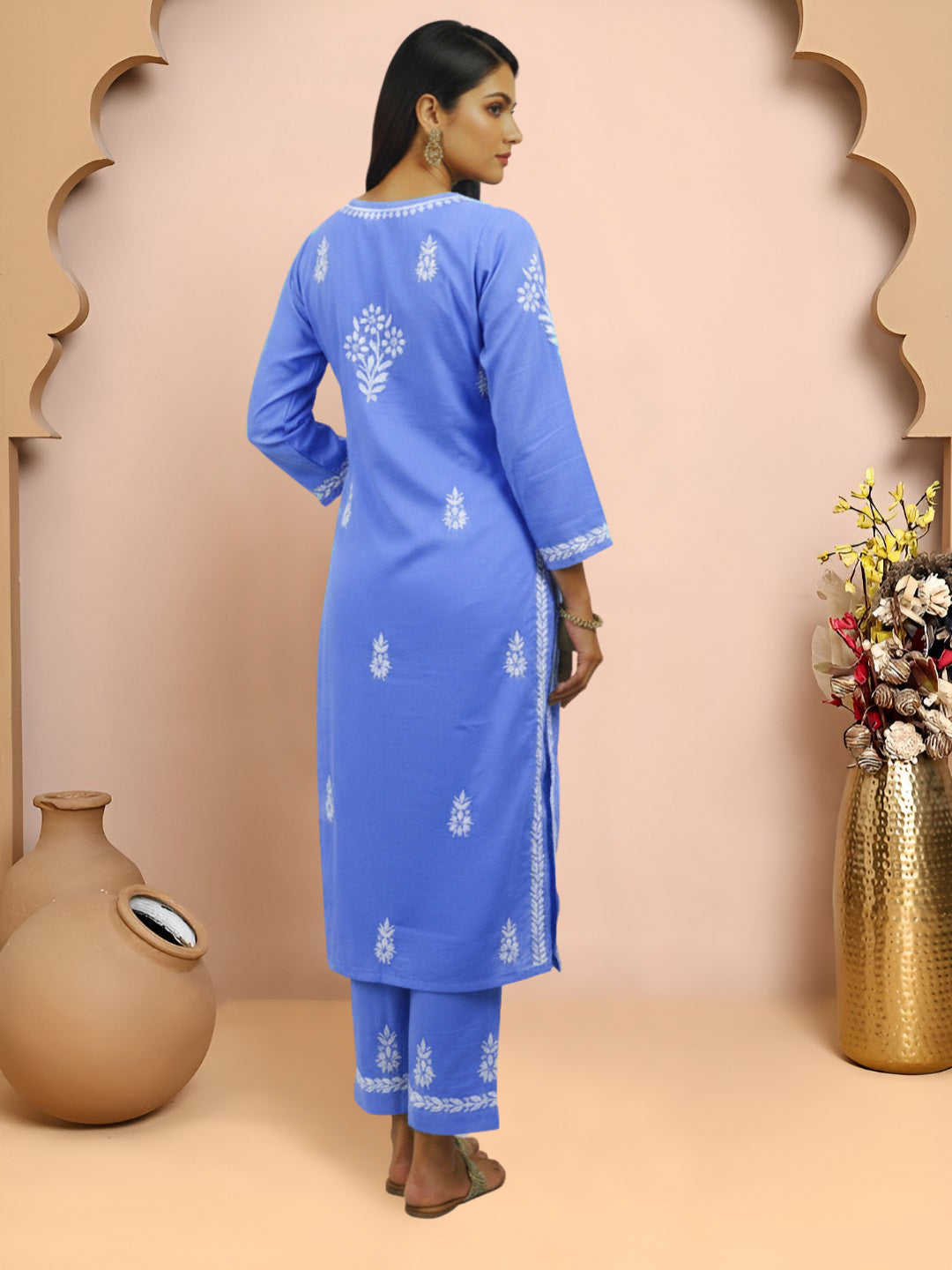 Women Hand Embroidered Chikankari Cotton Kurta Set-AL4107KS New