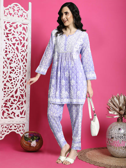 Printed Mulmul Co-Ord Set for Women-AL4055 Onionpink