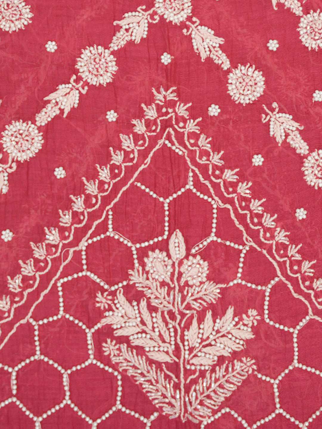 Women Hand Embroidered Premium Chikankari Mul Chanderi Unstitched Kurta Dupatta Bottom Set-ALSCA85201FS Magenta