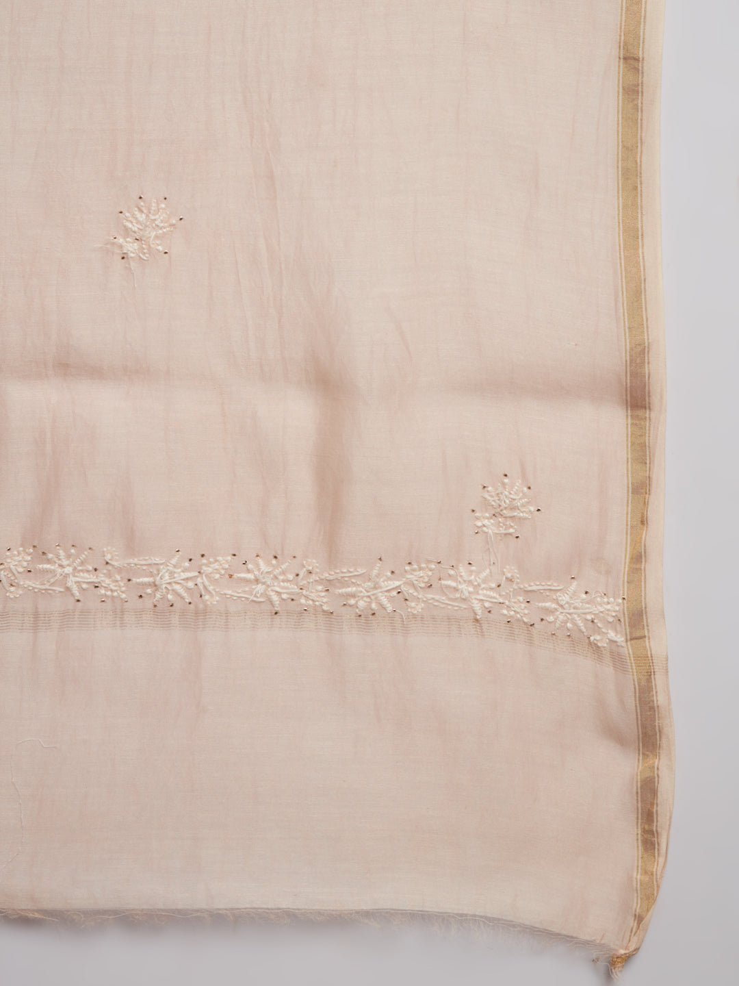 Hand embroidered Chikankari Chanderi Cotton Kurta Set and Dupatta with Mukaish AL3665KS