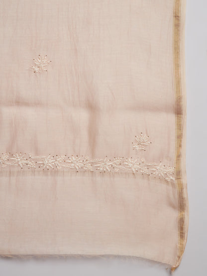 Hand embroidered Chikankari Chanderi Cotton Kurta Set and Dupatta with Mukaish AL3665KS