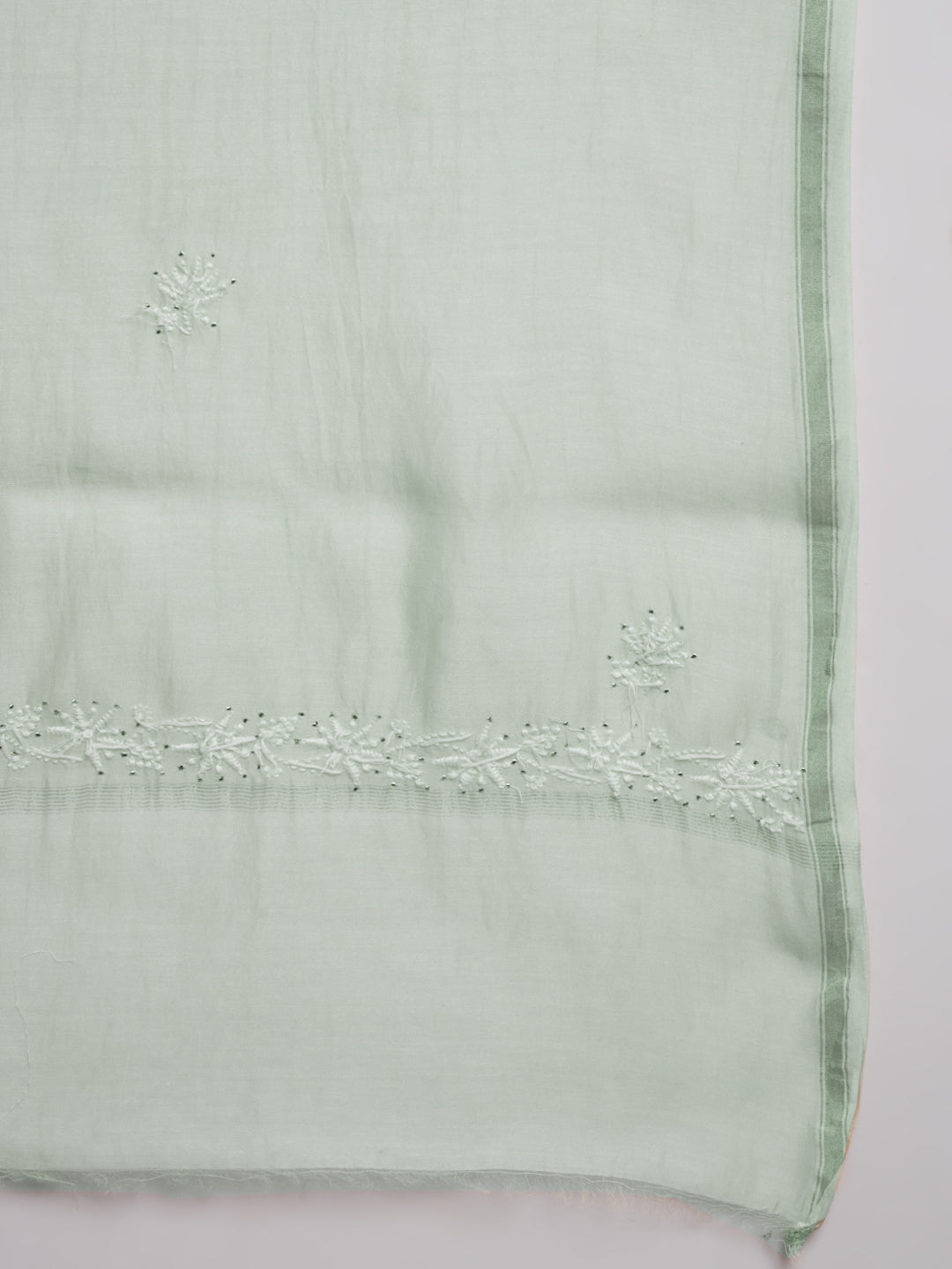 Hand embroidered Chikankari Chanderi Cotton Kurta Set and Dupatta with Mukaish AL3665KS