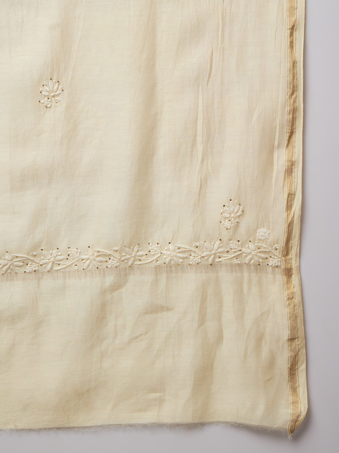 Hand embroidered Chikankari Chanderi Cotton Kurta Set and Dupatta with Mukaish AL3665KS