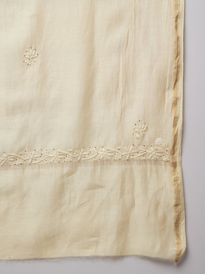 Hand embroidered Chikankari Chanderi Cotton Kurta Set and Dupatta with Mukaish AL3665KS