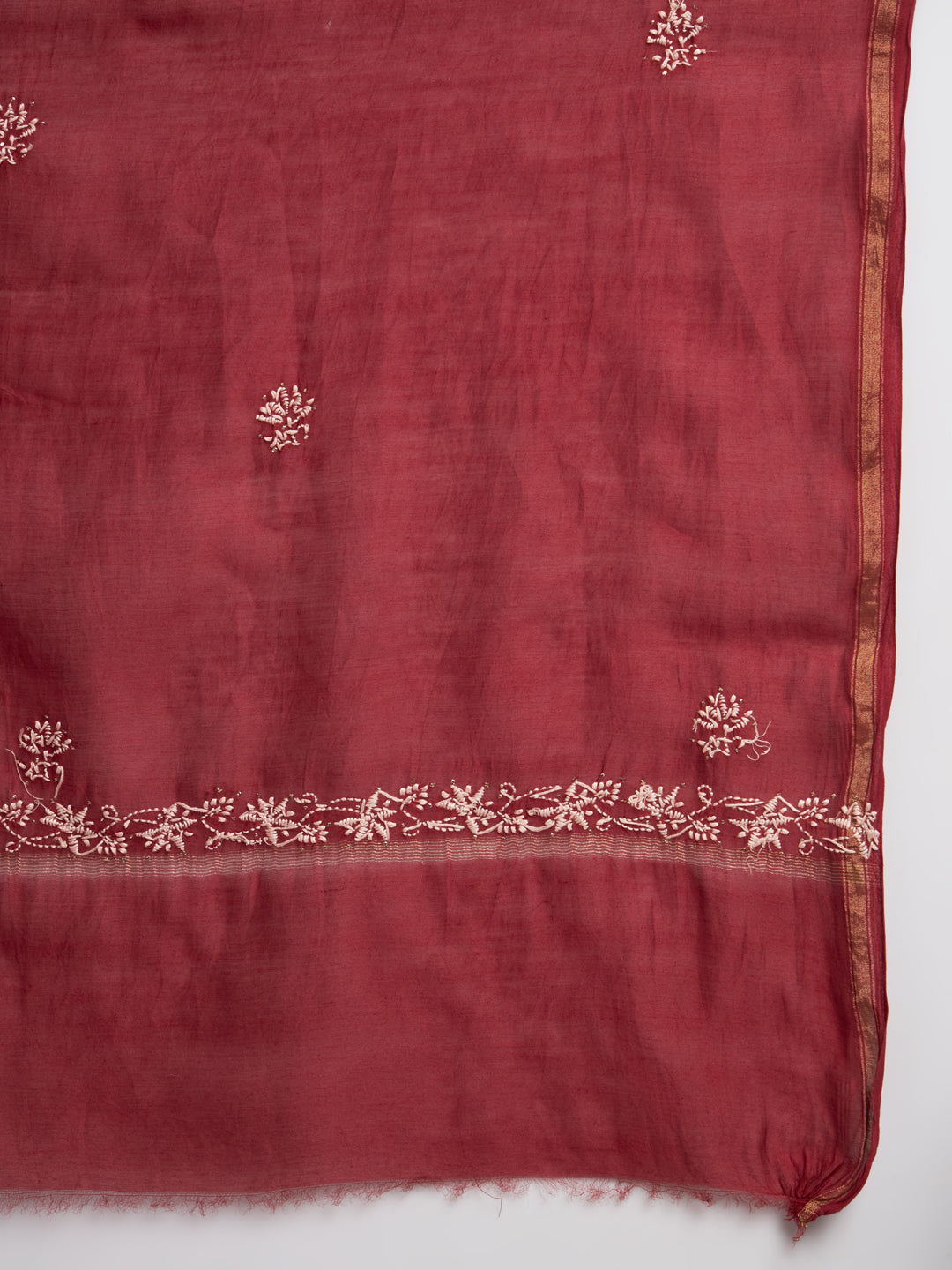 Hand embroidered Chikankari Chanderi Cotton Kurta Set and Dupatta with Mukaish AL3665KS