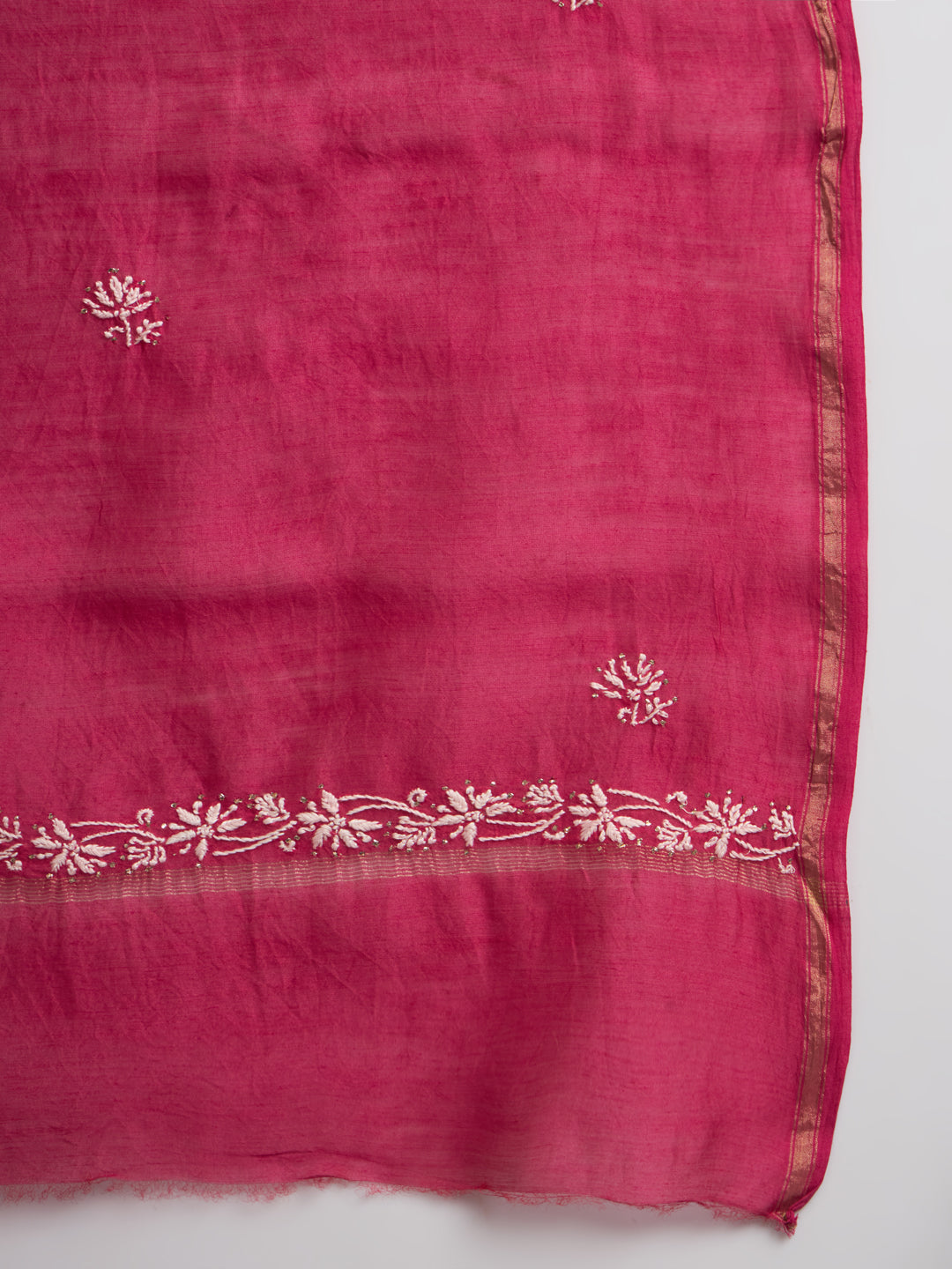 Hand embroidered Chikankari Chanderi Cotton Kurta Set and Dupatta with Mukaish AL3665KS