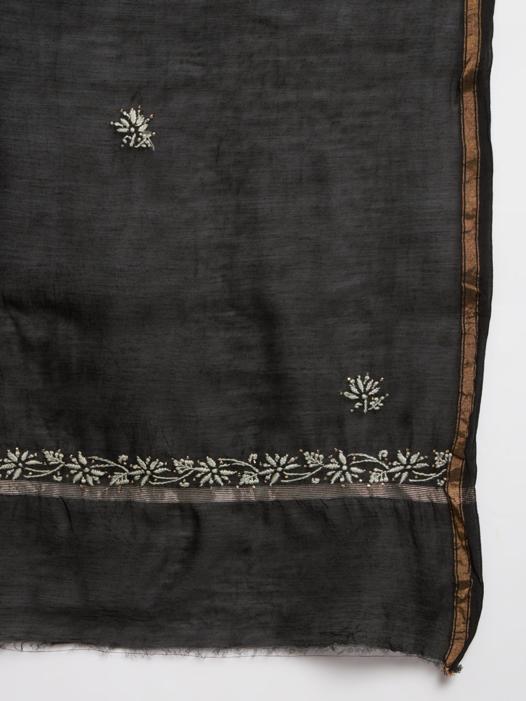 Hand embroidered Chikankari Chanderi Cotton Kurta Set and Dupatta with Mukaish AL3665KS