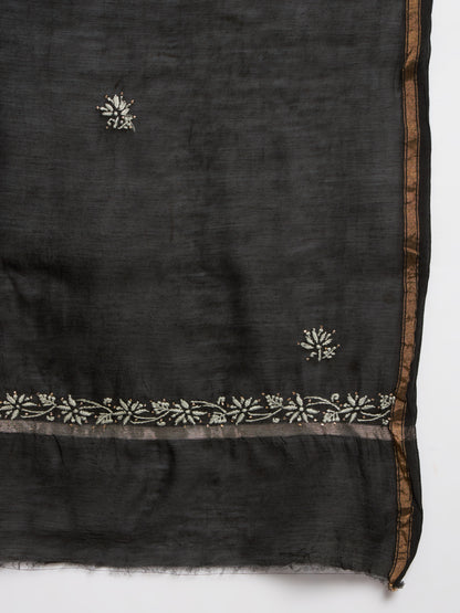 Hand embroidered Chikankari Chanderi Cotton Kurta Set and Dupatta with Mukaish AL3665KS