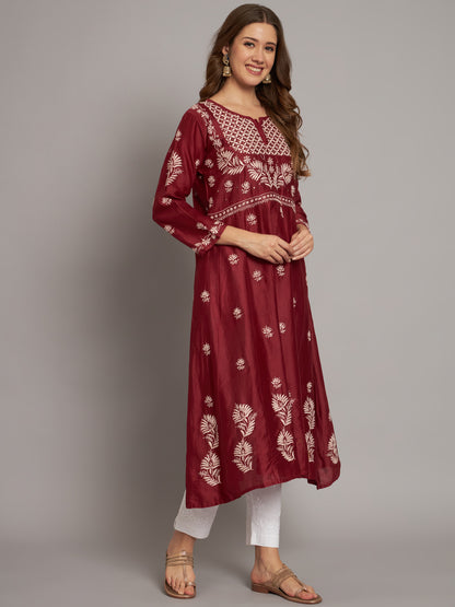 Hand embroidered Chikankari Chanderi Cotton Kurta Set and Dupatta with Mukaish AL3665KS