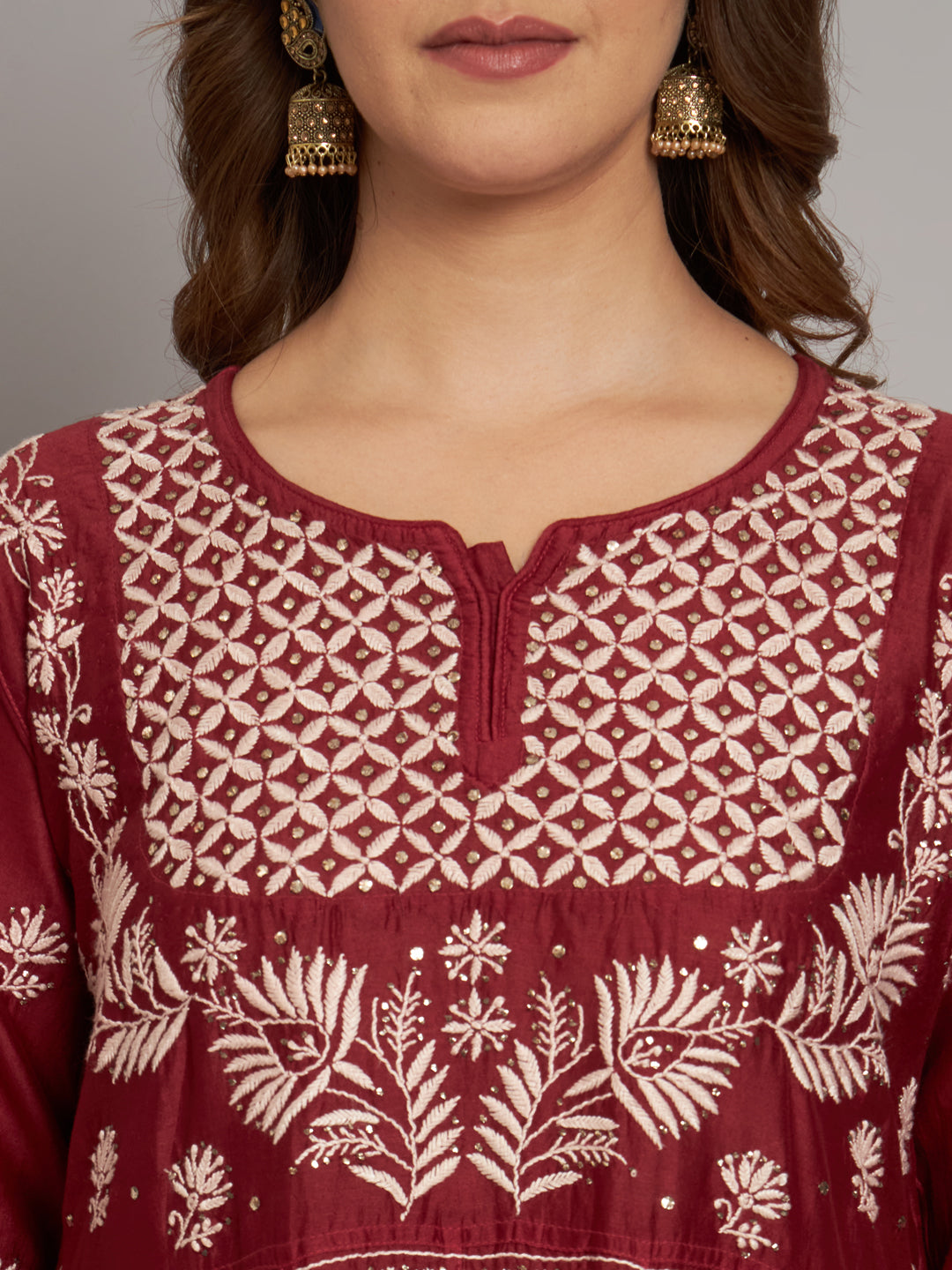 Hand embroidered Chikankari Chanderi Cotton Kurta Set and Dupatta with Mukaish AL3665KS