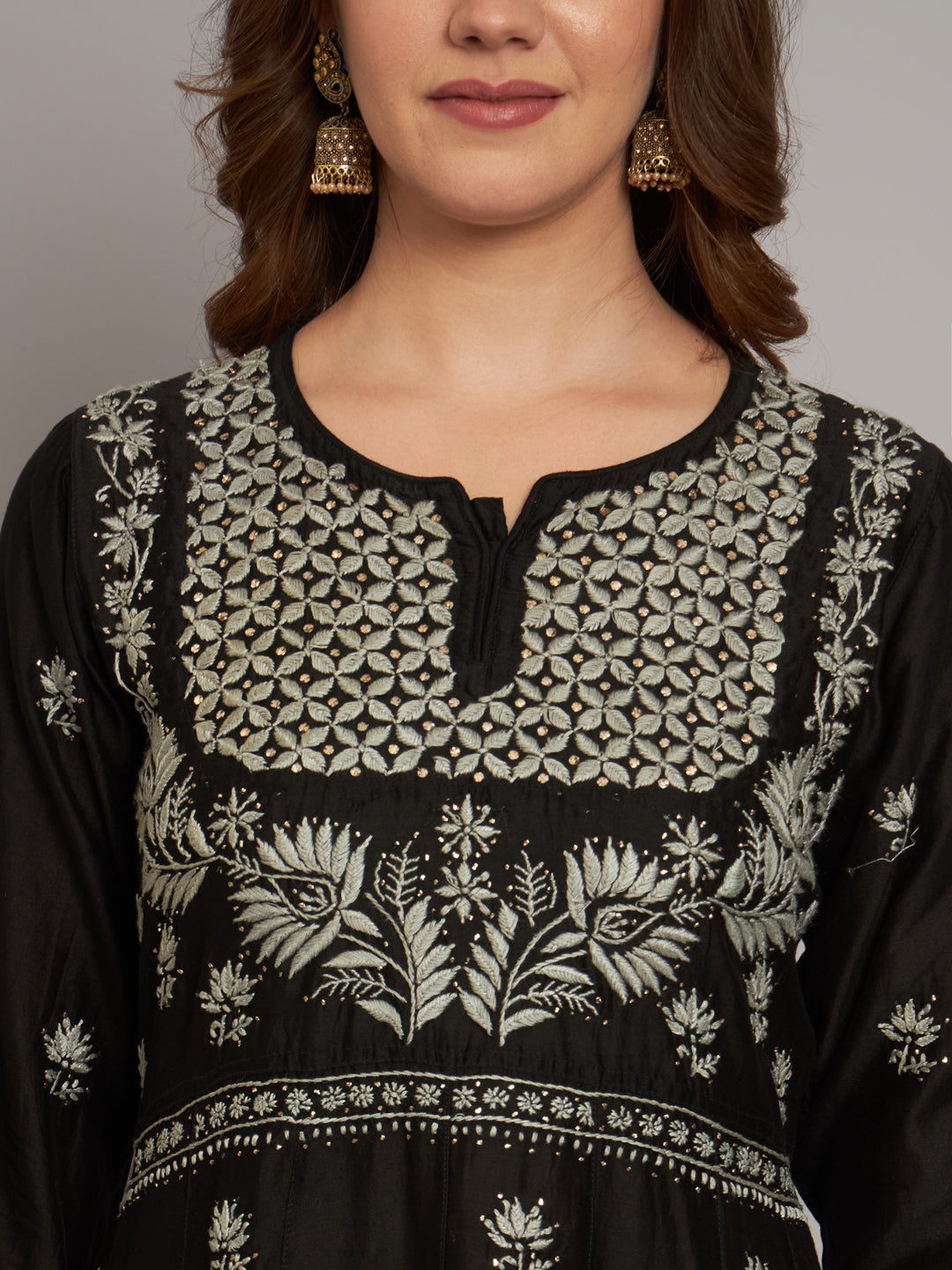 Hand embroidered Chikankari Chanderi Cotton Kurta Set and Dupatta with Mukaish AL3665KS