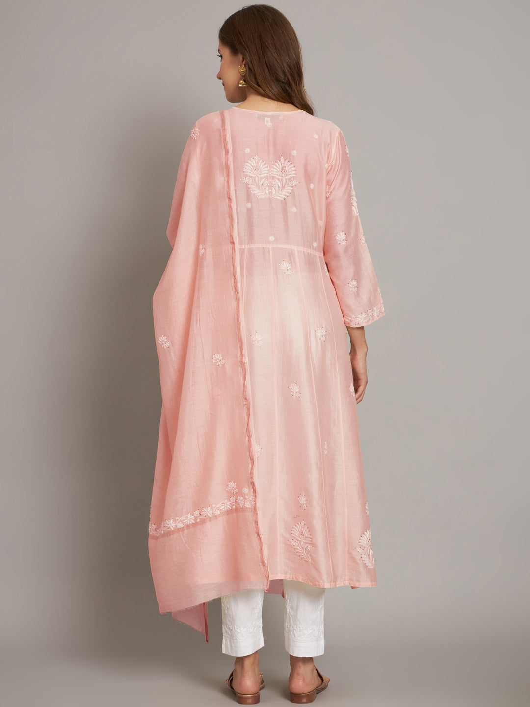 Hand embroidered Chikankari Chanderi Cotton Kurta Set and Dupatta with Mukaish AL3665KS