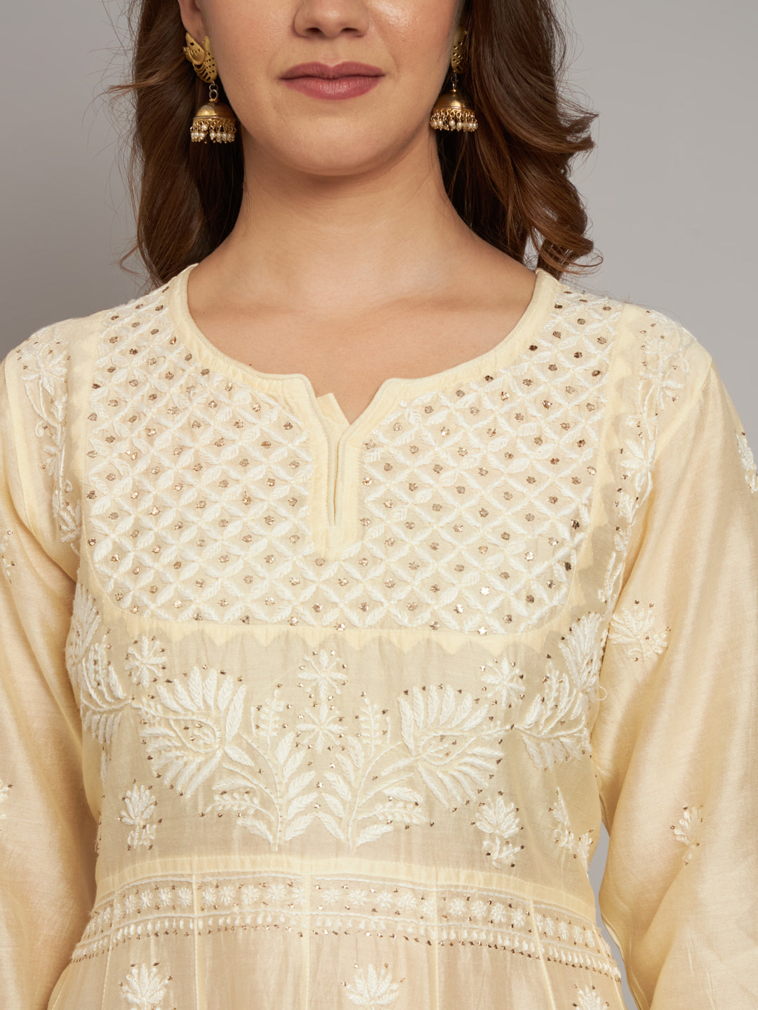 Hand embroidered Chikankari Chanderi Cotton Kurta Set and Dupatta with Mukaish AL3665KS