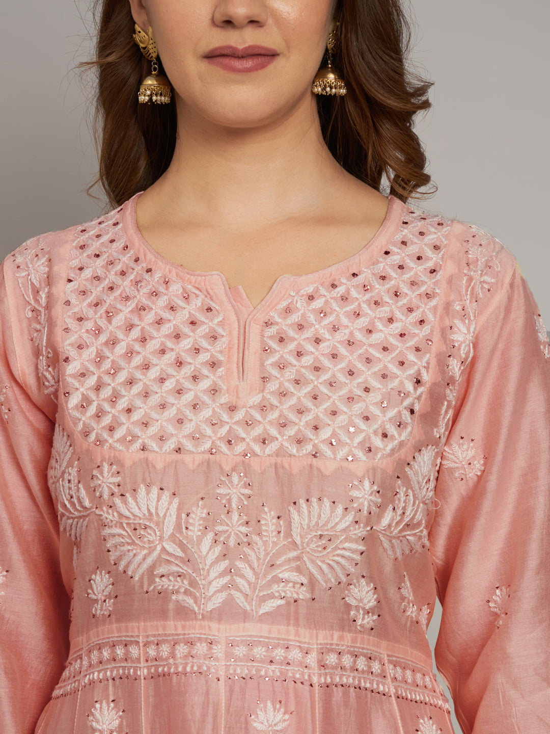 Hand embroidered Chikankari Chanderi Cotton Kurta Set and Dupatta with Mukaish AL3665KS