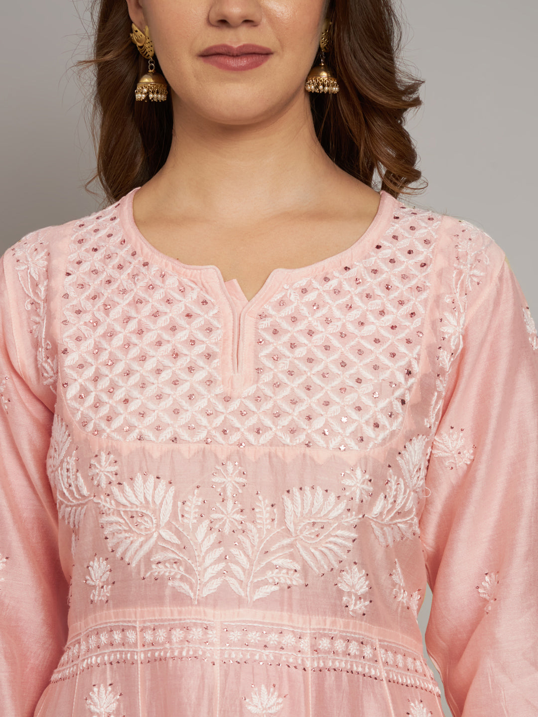 Hand embroidered Chikankari Chanderi Cotton Kurta Set and Dupatta with Mukaish AL3665KS