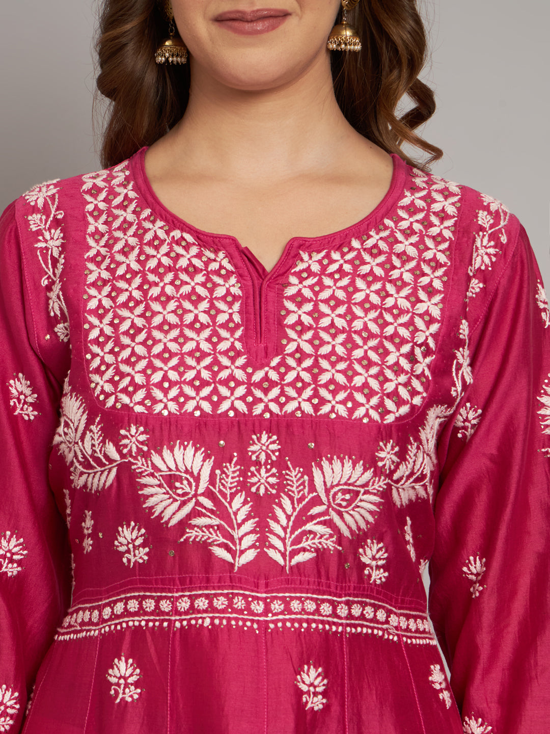 Hand embroidered Chikankari Chanderi Cotton Kurta Set and Dupatta with Mukaish AL3665KS