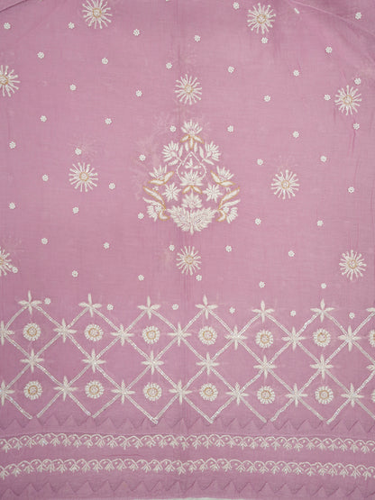 Women Hand Embroidered Premium Chikankari Mul Chanderi Unstitched Kurta Dupatta Bottom Set-ALSCA85201FS Lavender