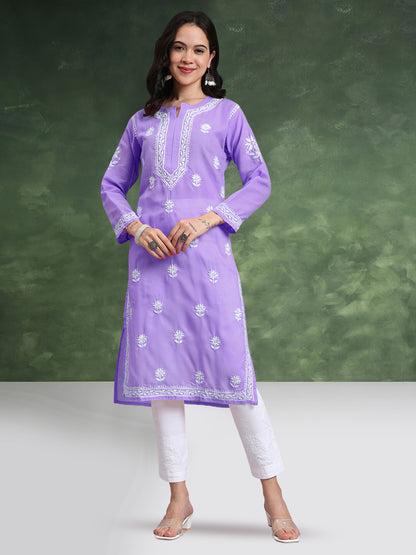 Women Hand Embroidered Chikankari Cotton Kurta-AL3999 Mauve