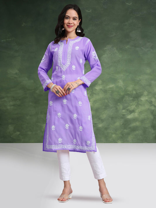 Women Hand Embroidered Chikankari Cotton Kurta-AL3999 Mauve