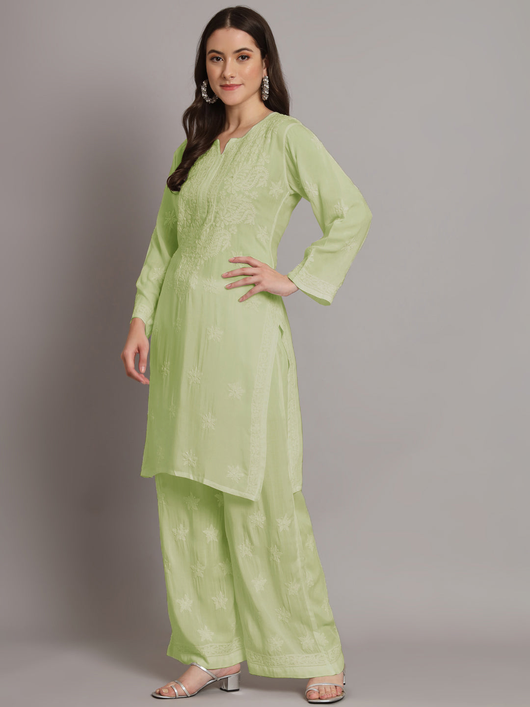 Hand Embroidered Chikankari Modal Kurta with Palazzo- AL3662KS