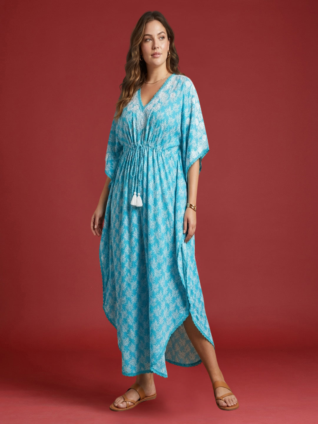 Women Embroidered Cotton Kaftan-AL3700A