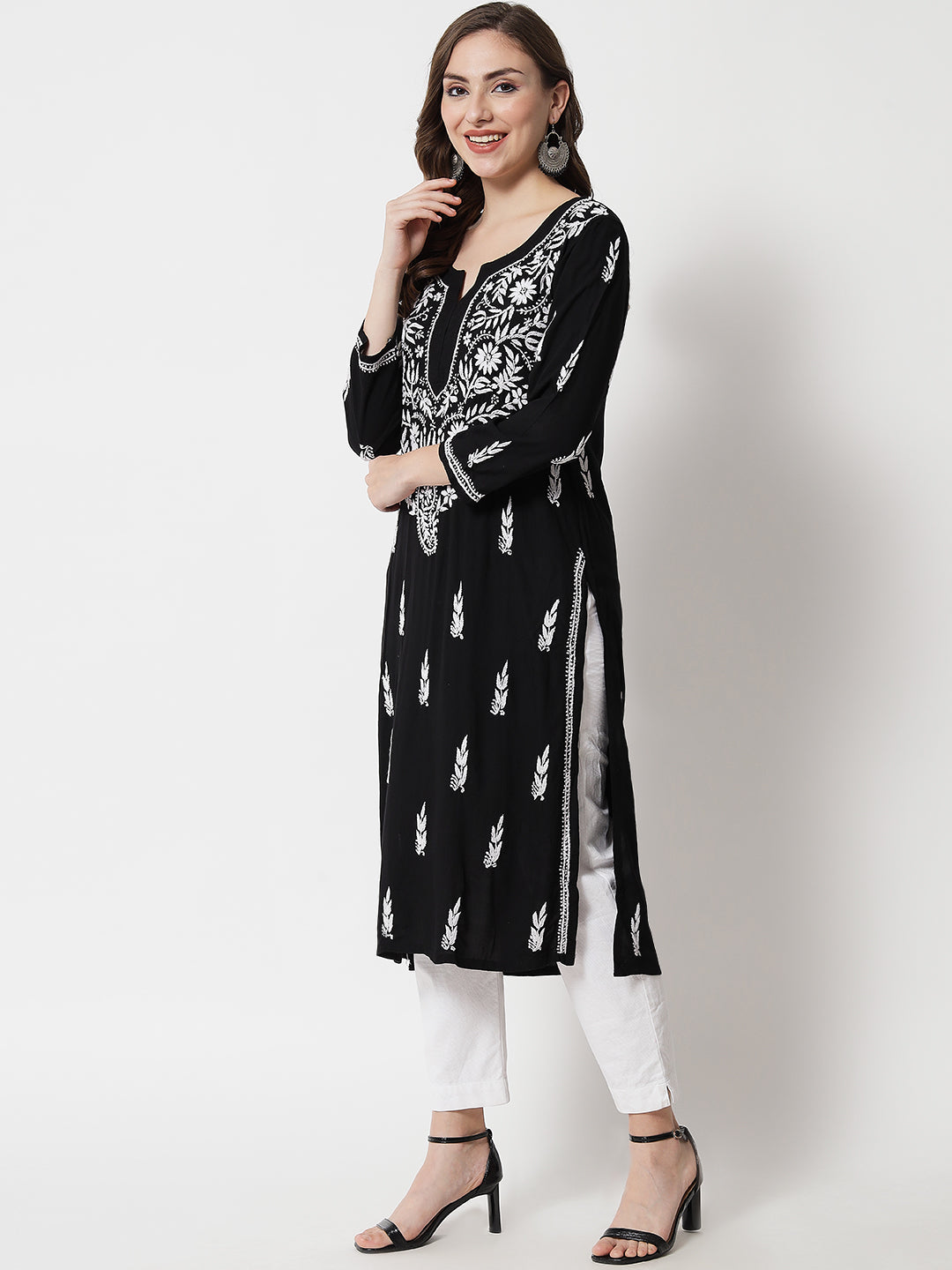 Hand Embroidered Chikankari Modal straight Kurta-AL3451