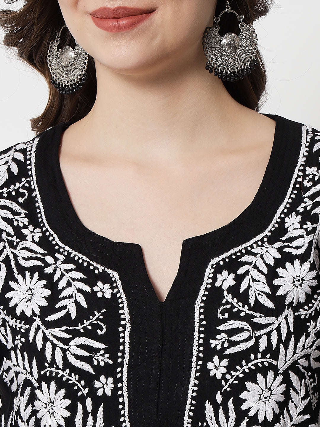 Hand Embroidered Chikankari Rayon Straight Kurta-AL3451 Black