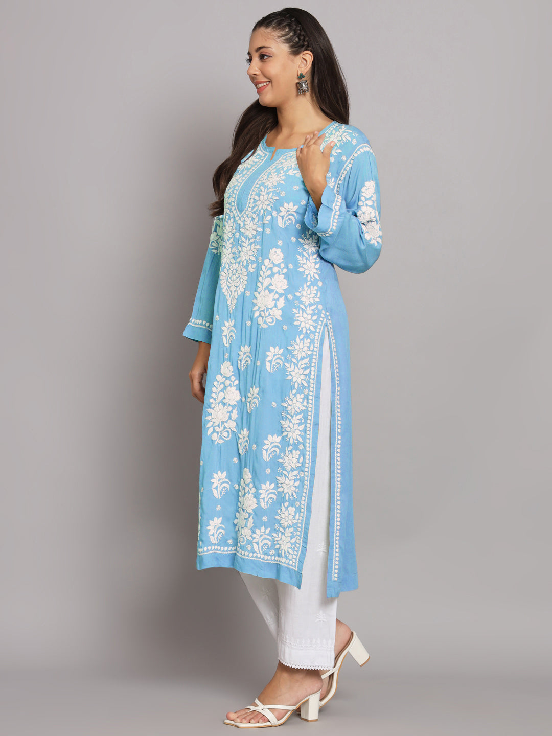 Hand Embroidered Chikankari Modal Straight Kurta-AL3682