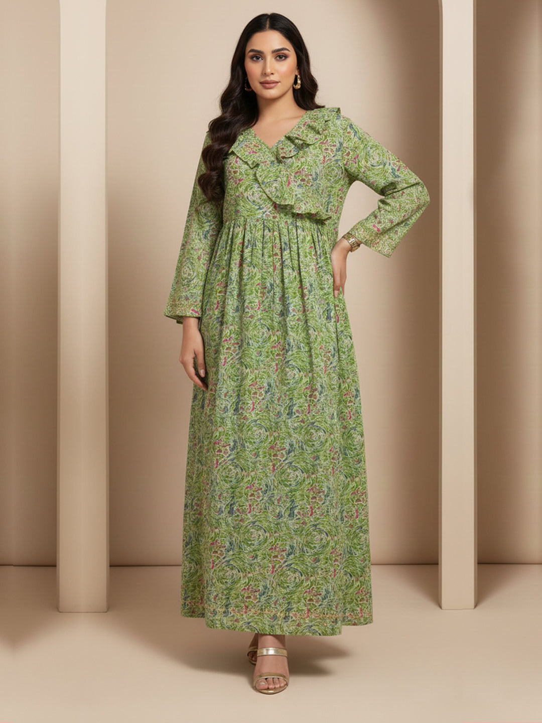 Women Printed Cotton Jalabiya-AL4008 Green