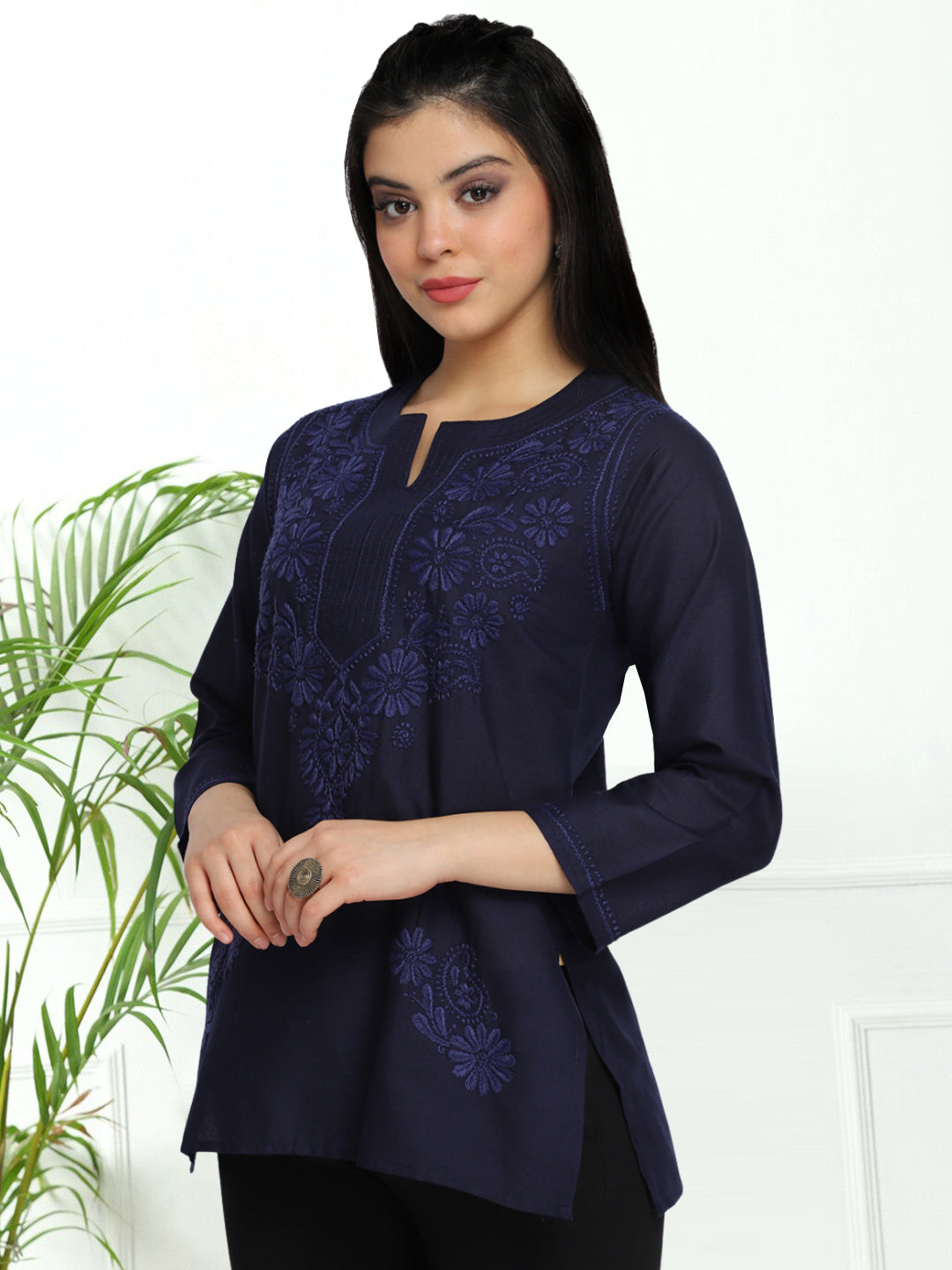 Hand Embroidered Chikankari Cotton Straight Kurti-AL3405