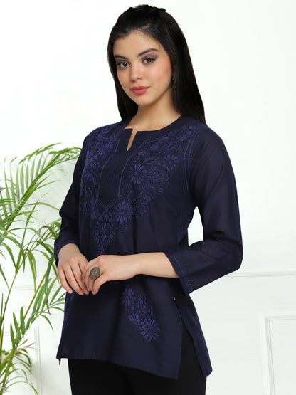 Hand Embroidered Chikankari Cotton Straight Kurti-AL3405