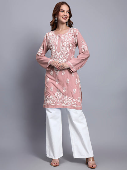 Women Hand Embroidered Chikankari Modal Kurti -AL3702 Rust