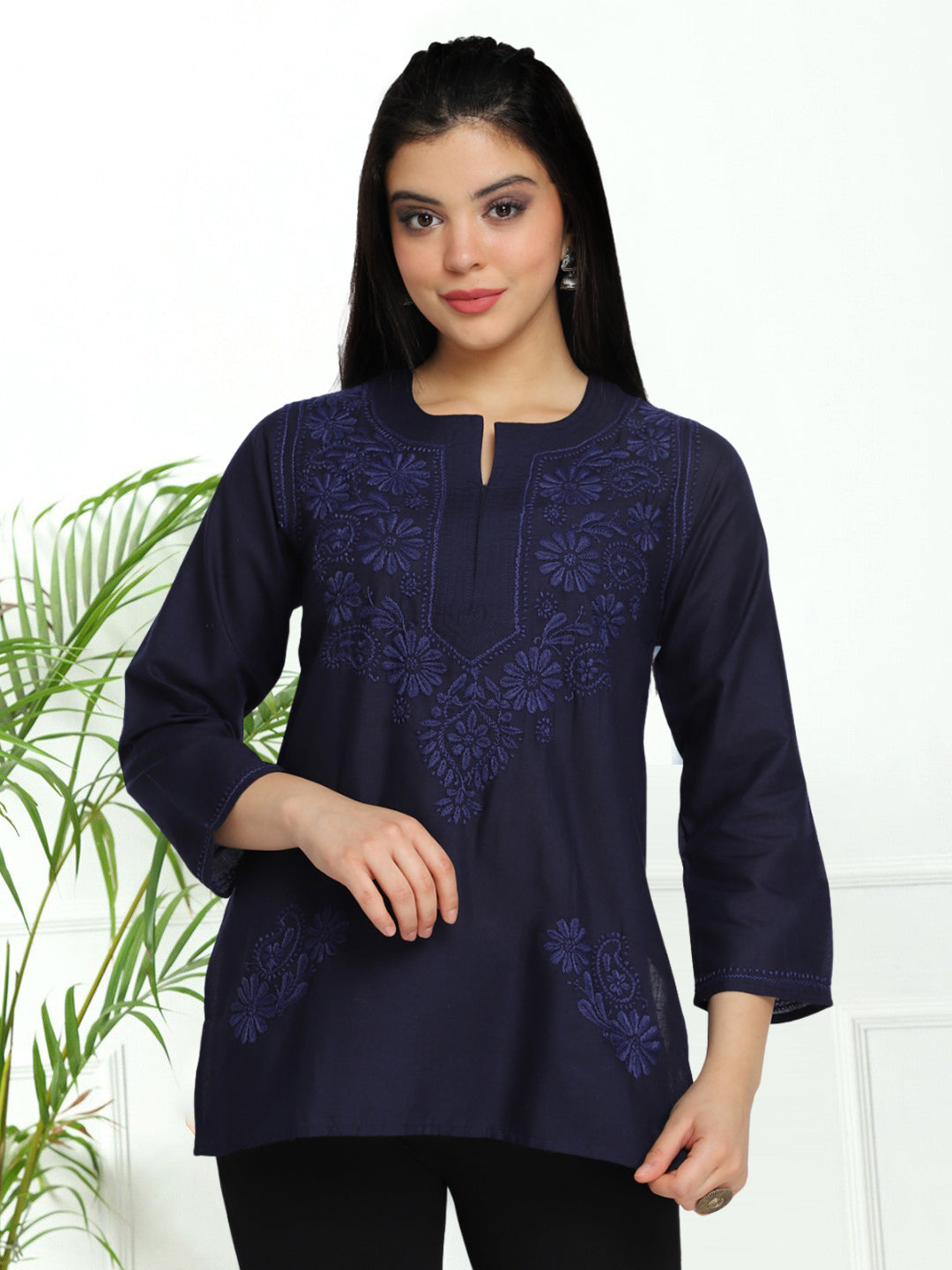Hand Embroidered Chikankari Cotton Straight Kurti-AL3405