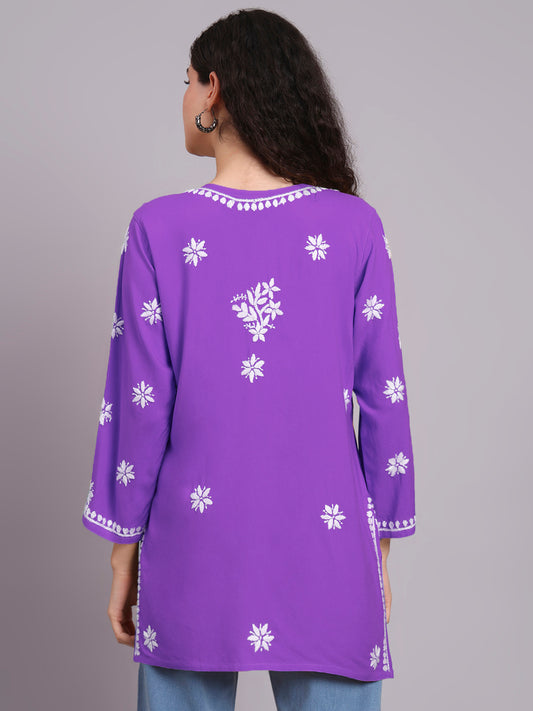 Women Hand Embroidered Chikankari Rayon Short Kurti-AL4071 Mauve