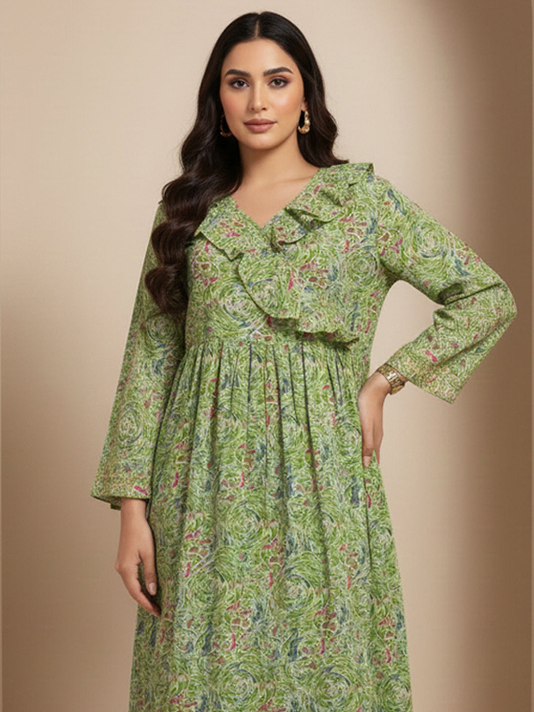 Women Printed Cotton Jalabiya-AL4008 Green