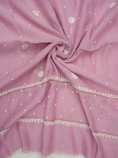 Women Hand Embroidered Premium Chikankari Mul Chanderi Unstitched Kurta Dupatta Bottom Set-ALSCA85201FS Lavender