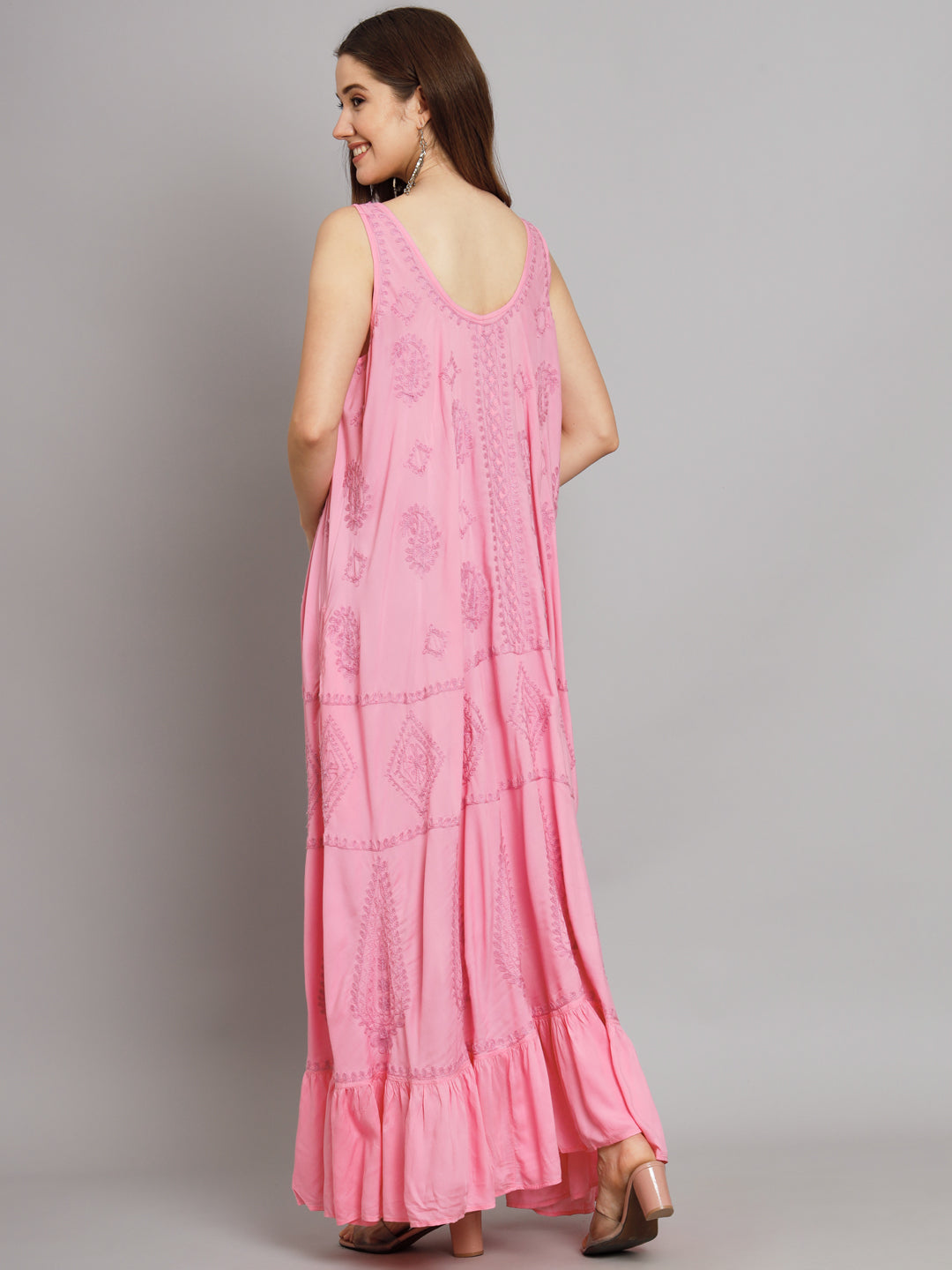 Hand Embroidered Chikankari Modal Kaftan-AL3605