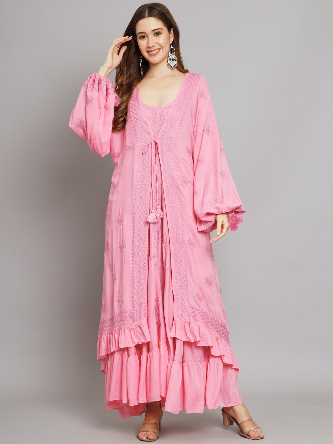 Hand Embroidered Chikankari Modal Kaftan-AL3605