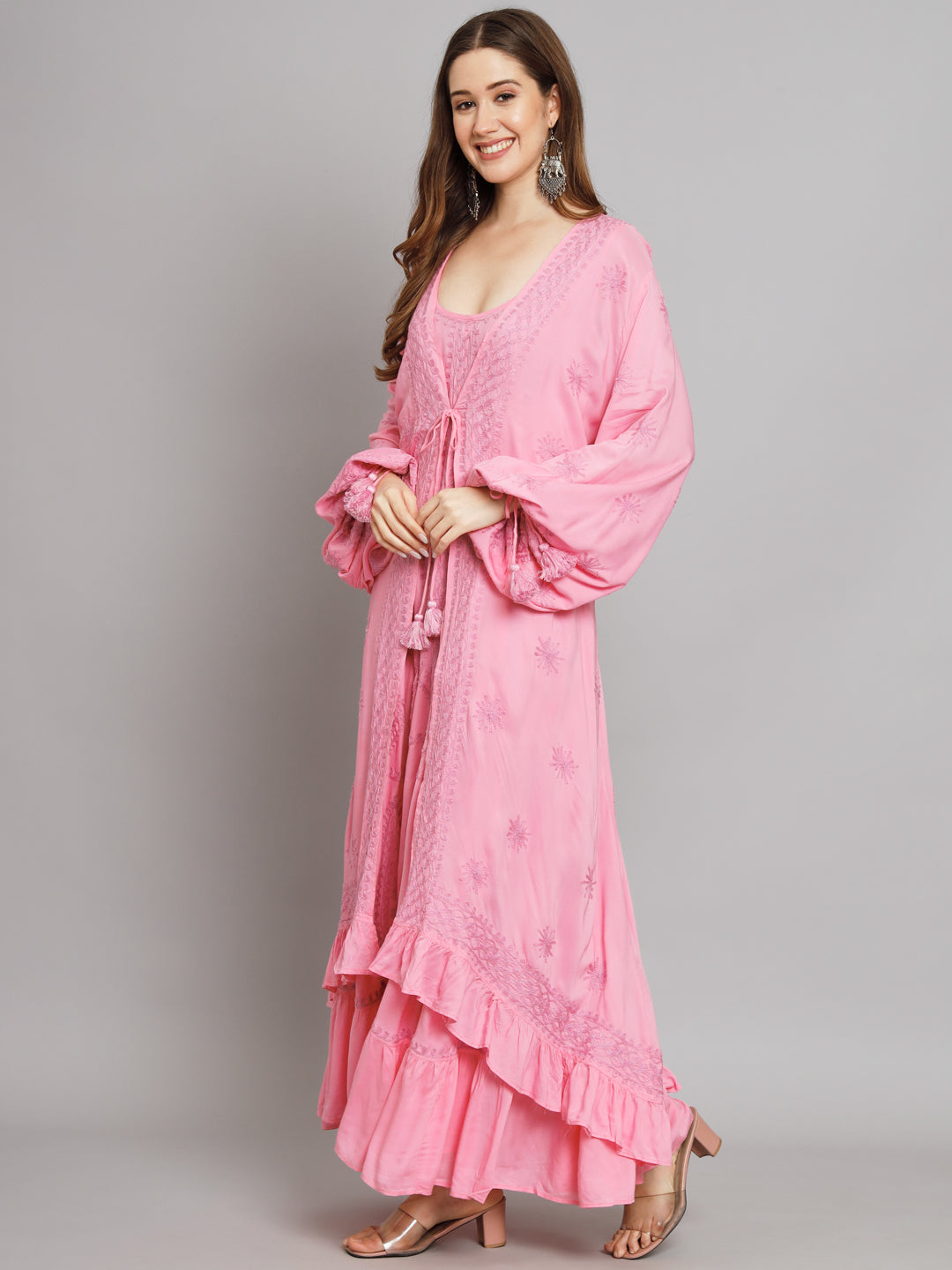 Hand Embroidered Chikankari Modal Kaftan-AL3605