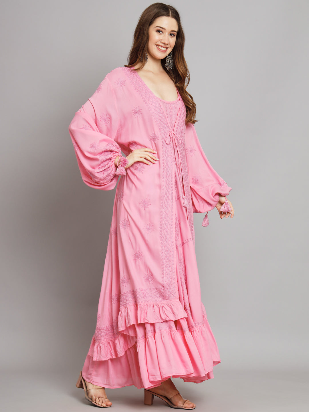 Hand Embroidered Chikankari Modal Kaftan-AL3605